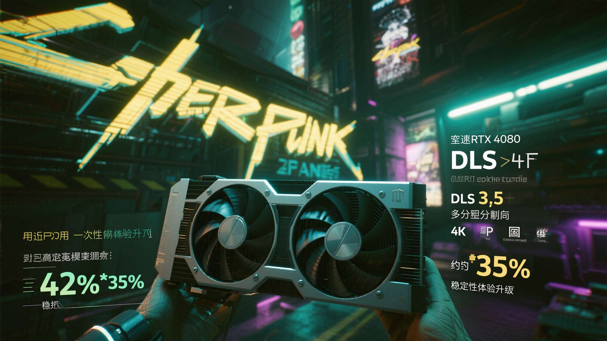 以《赛博朋克2077》为例，搭载RTX&nbsp;4080的用户在开启DLSS&nbsp;4.5多帧